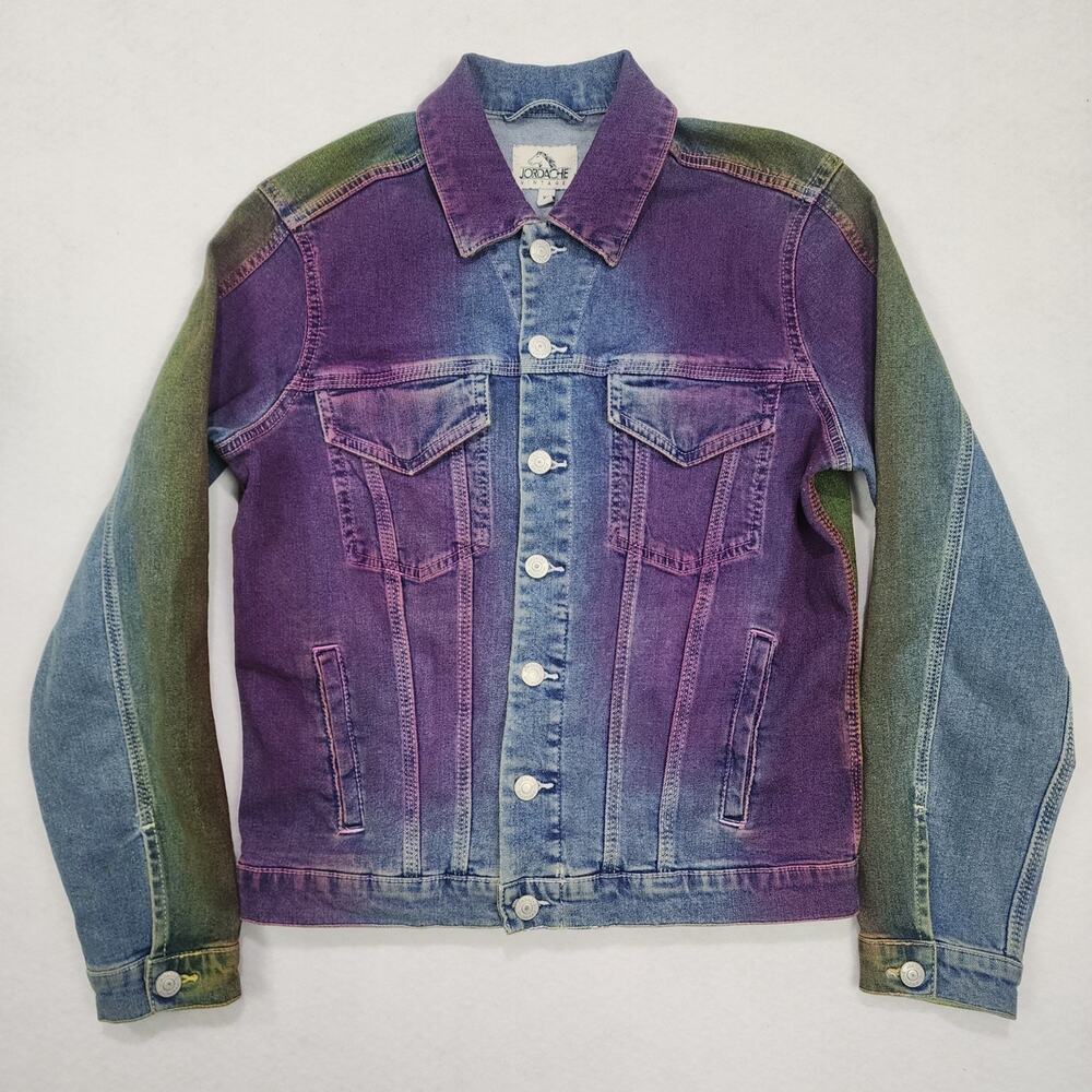 Jordache Vintage Trucker Jacket Womens XS Multi Gradient‎ Dye Denim Button Front